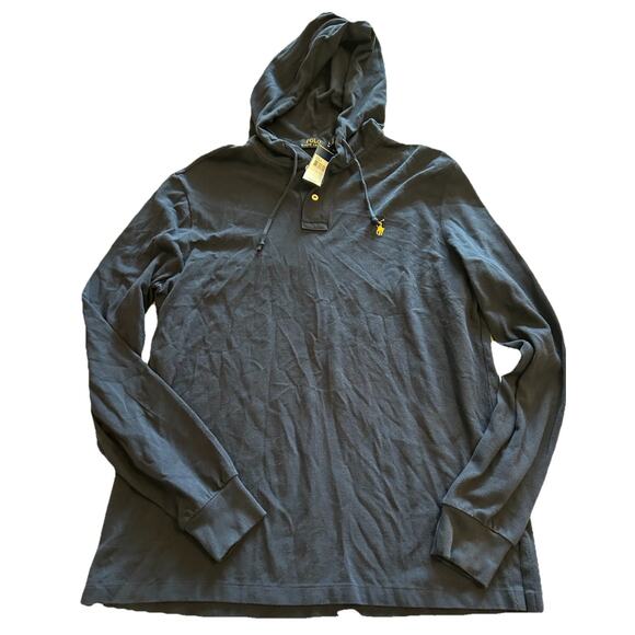 NWT Polo Ralph Lauren Hoodie Mens Large Blue Pullover Lightweight Yellow Pony - Picture 1 of 14